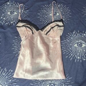 Morgan Taylor Pink Satin Chemise with Black Lace